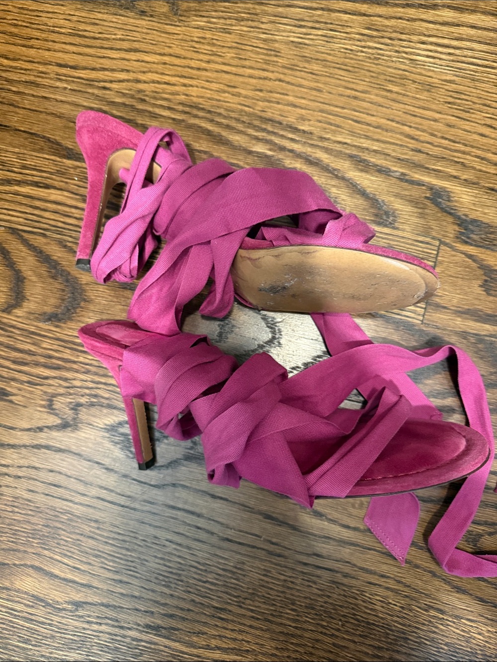 Isabel Marant Arieli Fuchsia Grosgrain Ankel-Wrap High Heel Suede Sandal size 39 - Picture 7 of 7